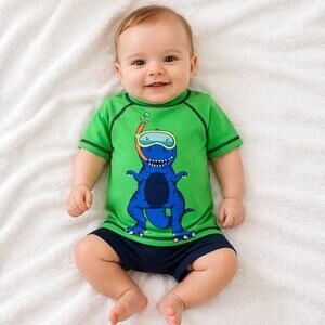 Carter's Baby Boy Rashguard Scuba Dinosaur Green Blue Swim Shirt 3M NWT